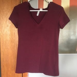 Burgundy and black plain v neck